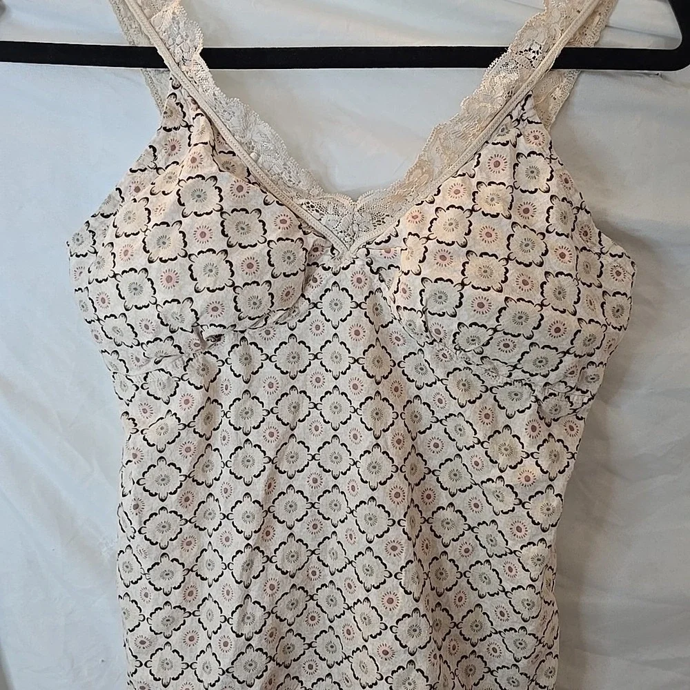 LEI Cream Diamond Pattern Babydoll Cami Tank Top Lace Trim Padded Bra Y2K 90s XL